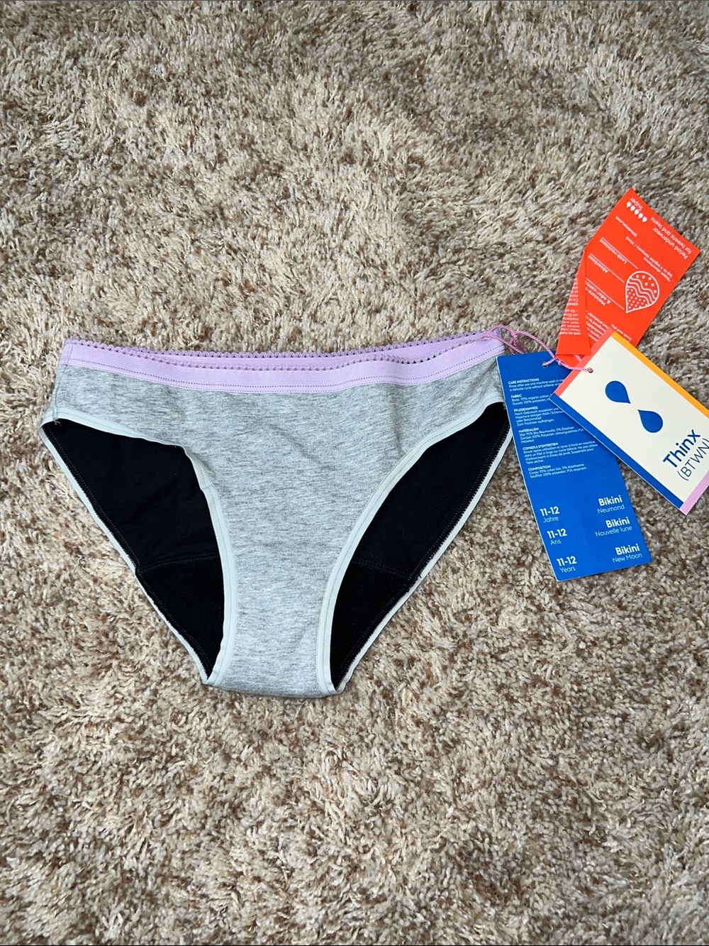 Thinx Girls Grey, Black & Lavender Bikini Brief Period Undies